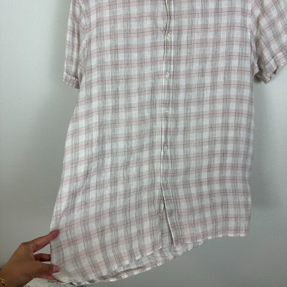 Zara Man Linen Blend Button Down Shirt M Pink Plaid Minimalist Contemporary - Picture 7 of 10